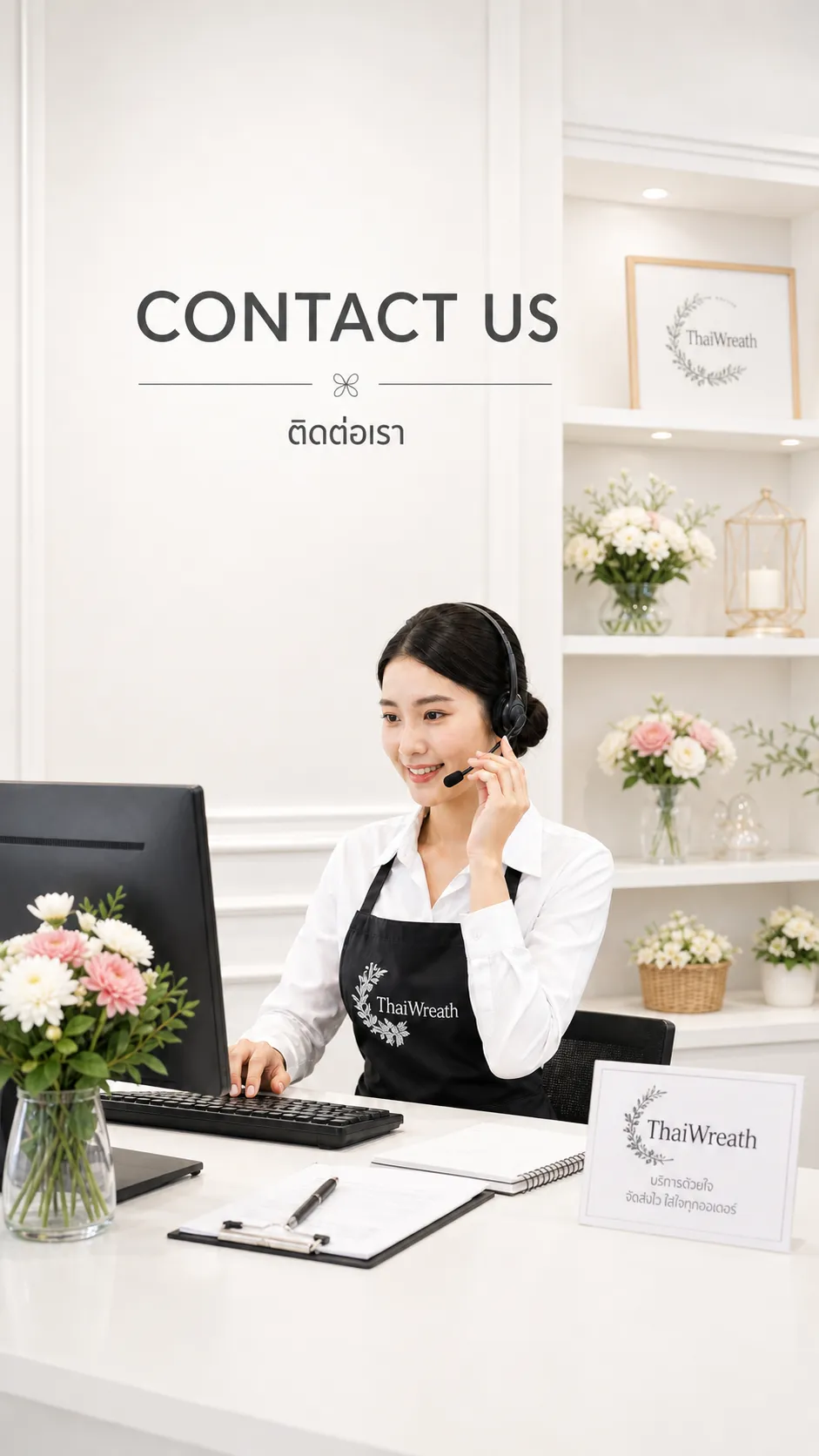 [Image of พวงหรีดสวยงามและเบอร์โทรศัพท์]